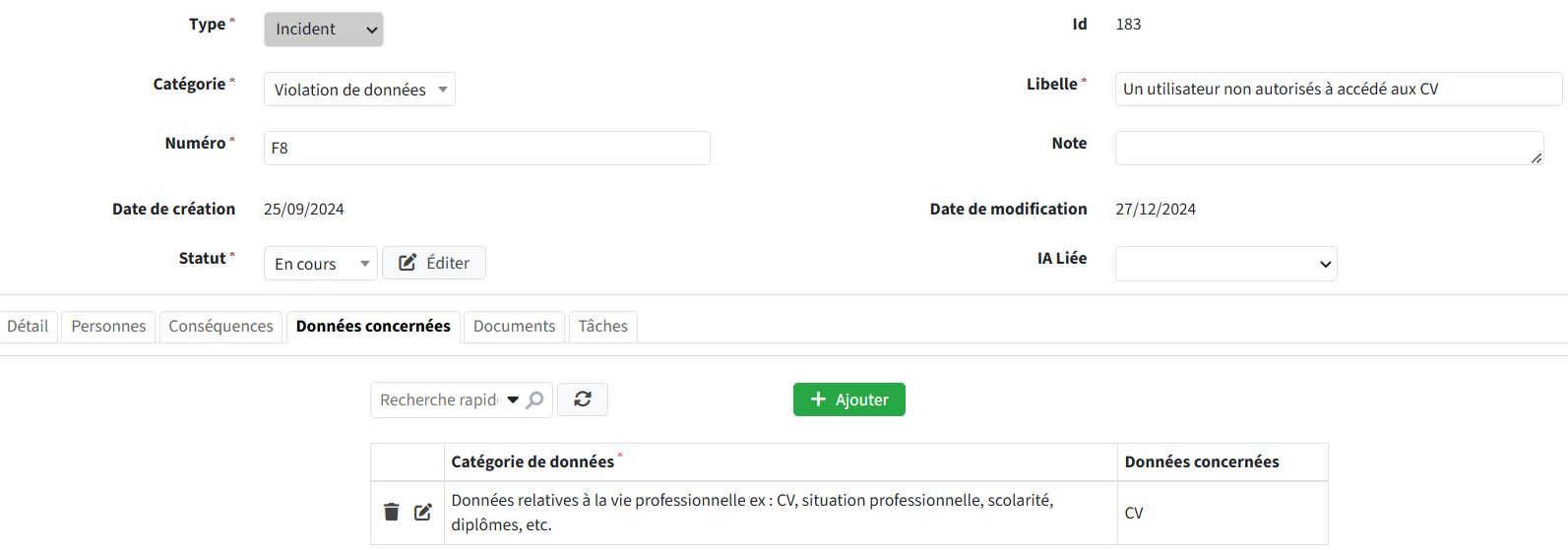 Registro de Incidentes